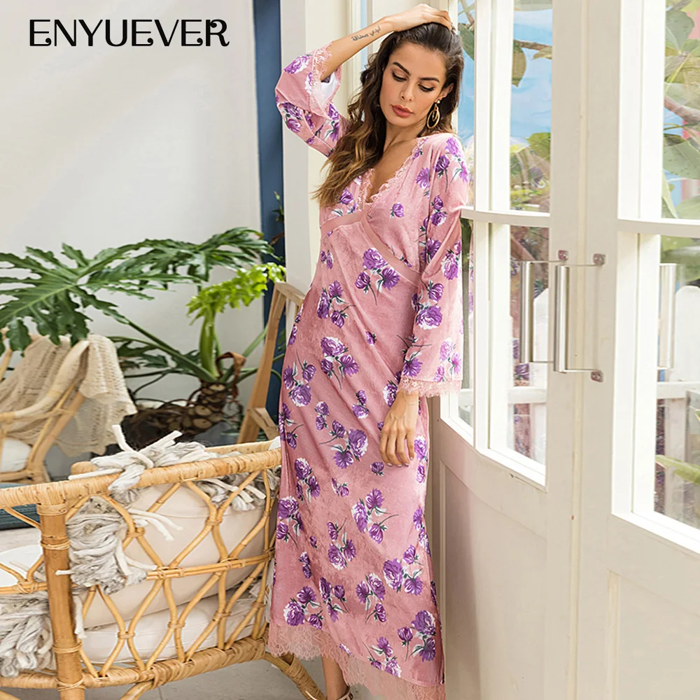Enyuever Casual Dress Women Clothes Fall 2019 Winter Floral Print V Neck Lace Vestidos Vintage Elegant Long Sleeve Party Dresses Enyuever Casual Dress Women Clothes Fall 2019 Winter Floral Print V Neck Lace Vestidos Vintage Elegant Long Sleeve Party Dresses