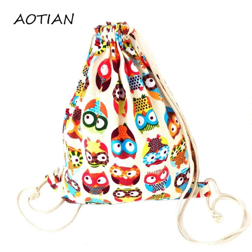 

summer Japan and Korean Style Owl Print backpack beach drawstring bag Canvas kawaii women rucksacks for girls backpacks Jan10