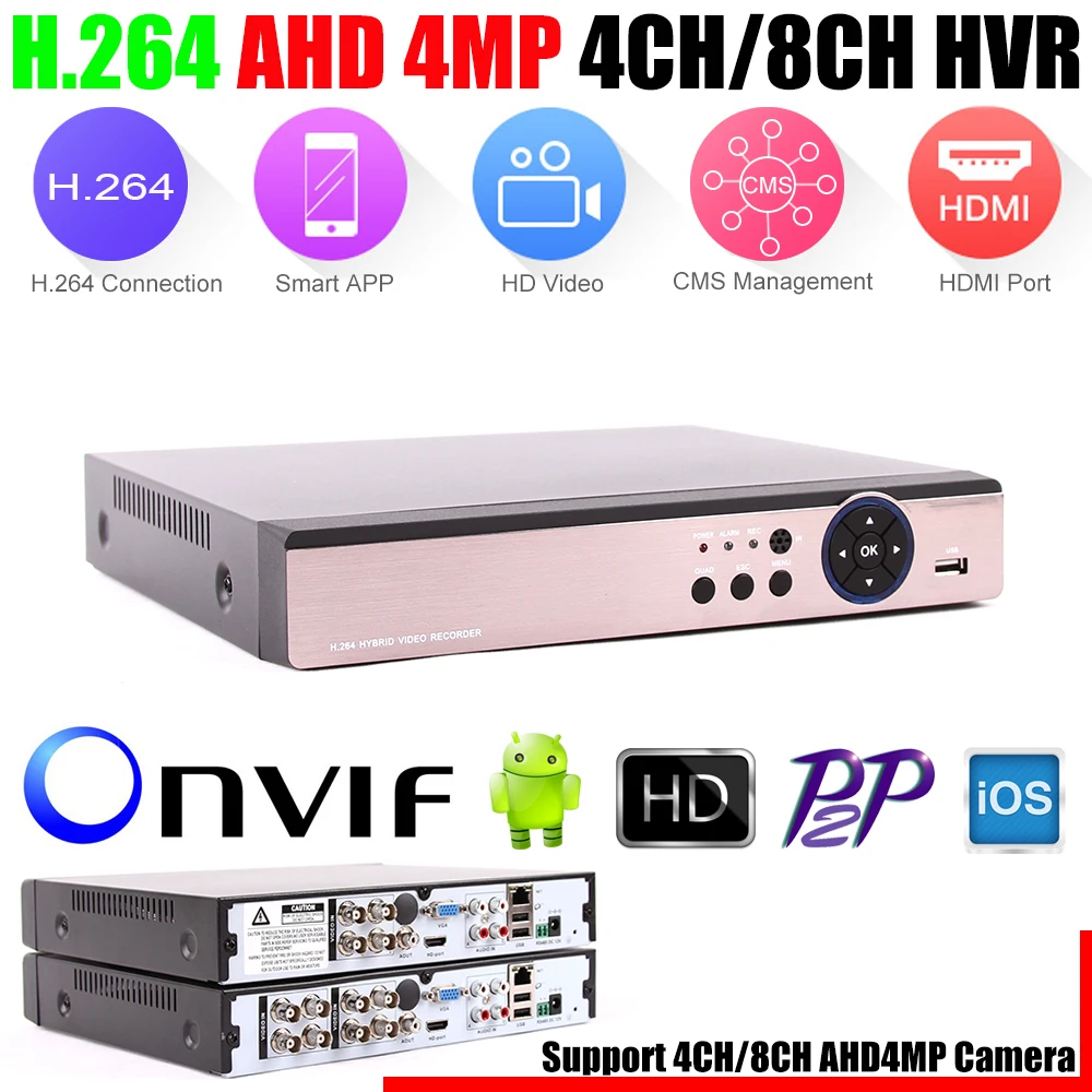

5 in 1 Security CCTV DVR 4CH 8CH AHD 4MP 3MP 1080P H.264 Hybrid Video Recorder for AHD TVI CVI Analog IP Camera Onvif2.3