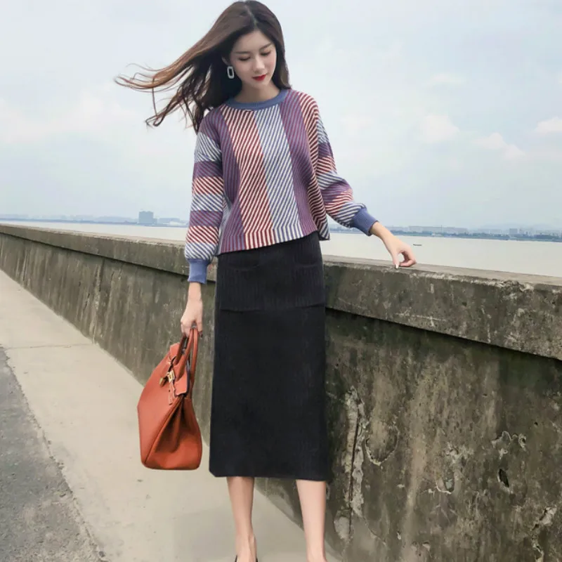 

Fashion Hong Kong flavor suit female 2 piece set spring and autumn new net red goddess knit two-piece women's clothing