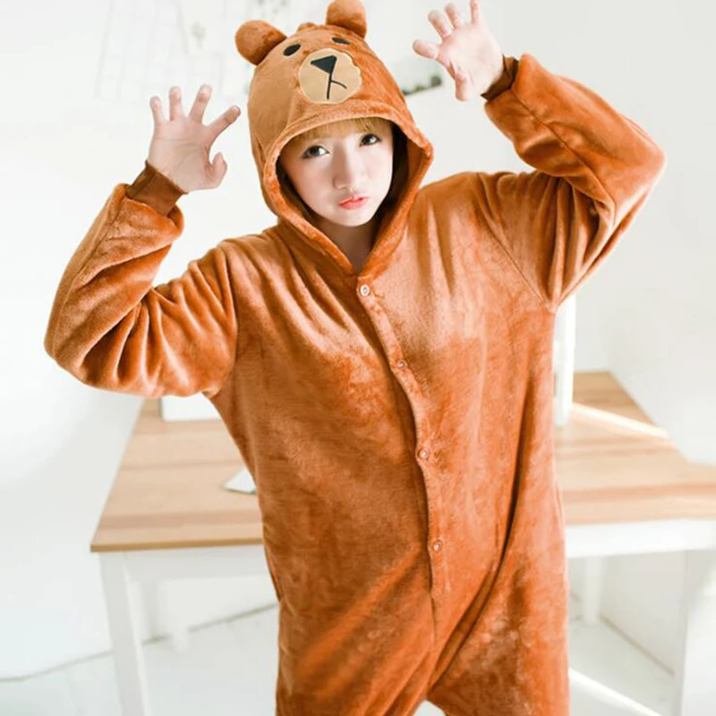 

Women Brown Bear Cosplay Kigurumi Onesie Adult Funny Animal Sleepwear Men Loose Warm Anime Pajamas Jumpsuit Winter Onepiece