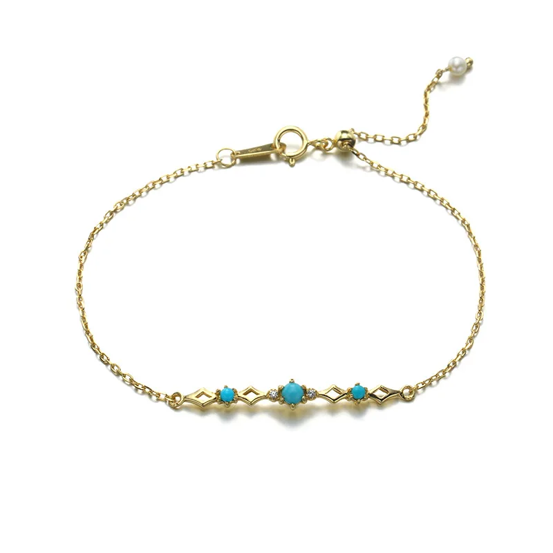 

Hot Bohemia 9K Pure Real Yellow Gold Turquoise Crystal Bracelets for Women Girl Genuine Solid Gemstone Bangles Fine Jewelry Gift