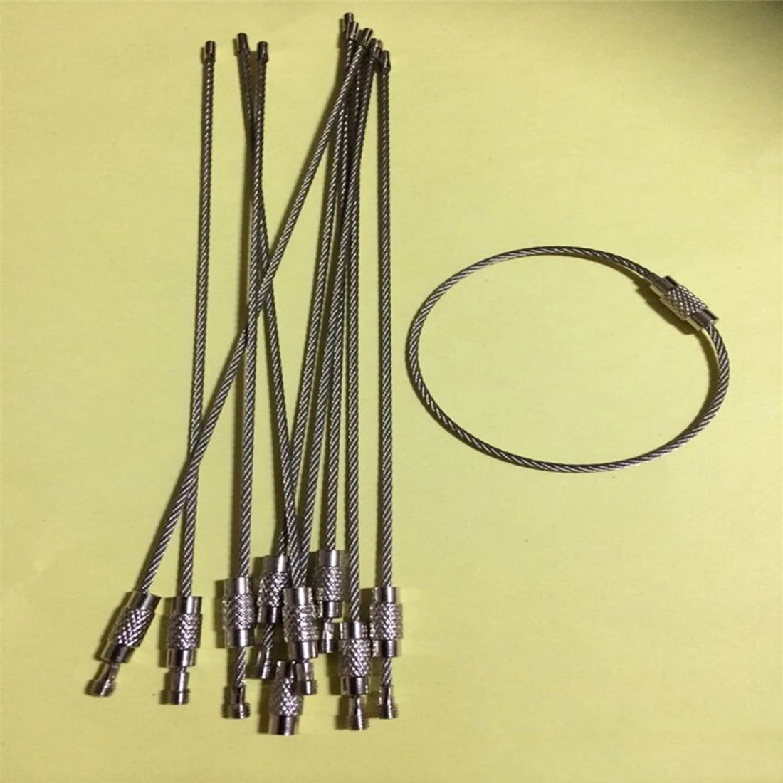 Useful 5Pcs Stainless Steel Cable Rope Key Holder Wire Keychain Ring