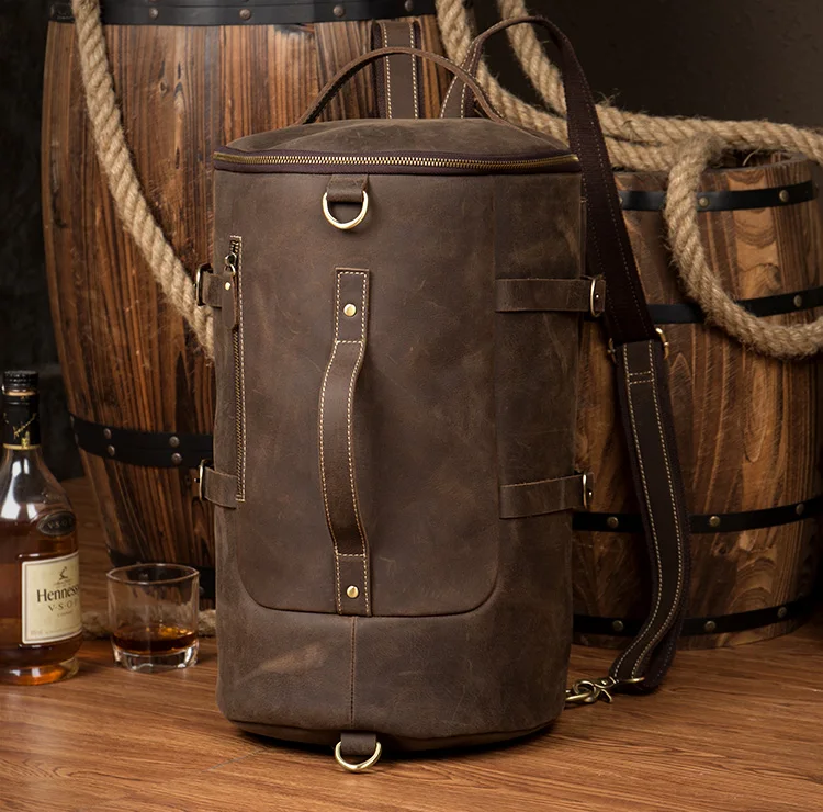 Front View of Woosir Genuine Leather Vintage Mens Backpack