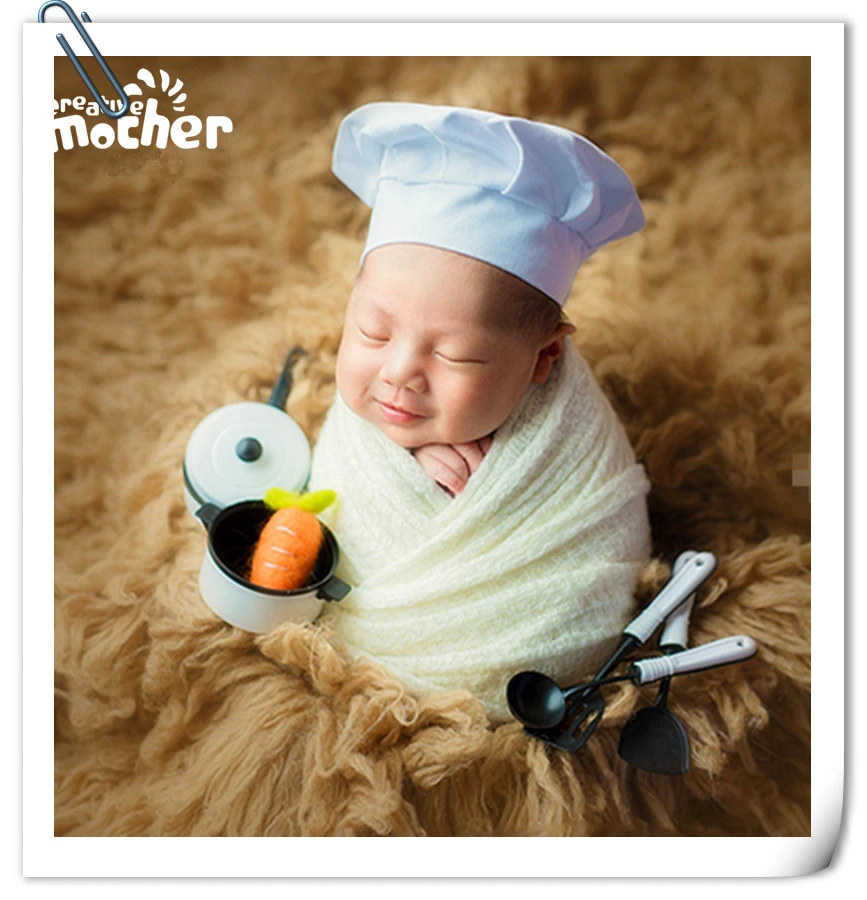 Kids Clothes Newborn Cooker Photography 100Days White Little Baby Cook Photograph Suit with Hat