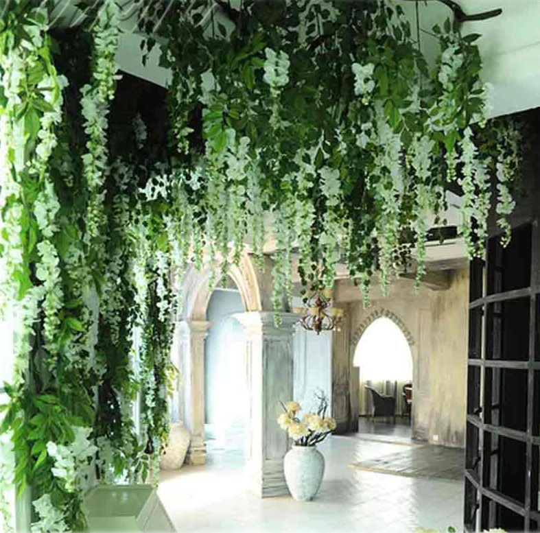 6pcs Romantic Silk Wisteria Artificial Hanging Flowers Hanging Fake Flower for Wedding Party Home Garden Decoration