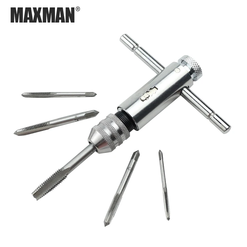 MAXMAN коснитесь и штампа резьба сделаны инструмент M3-8 T-ручкой храповым механизмом Реверс замок с дерева спиральное сверло DIY