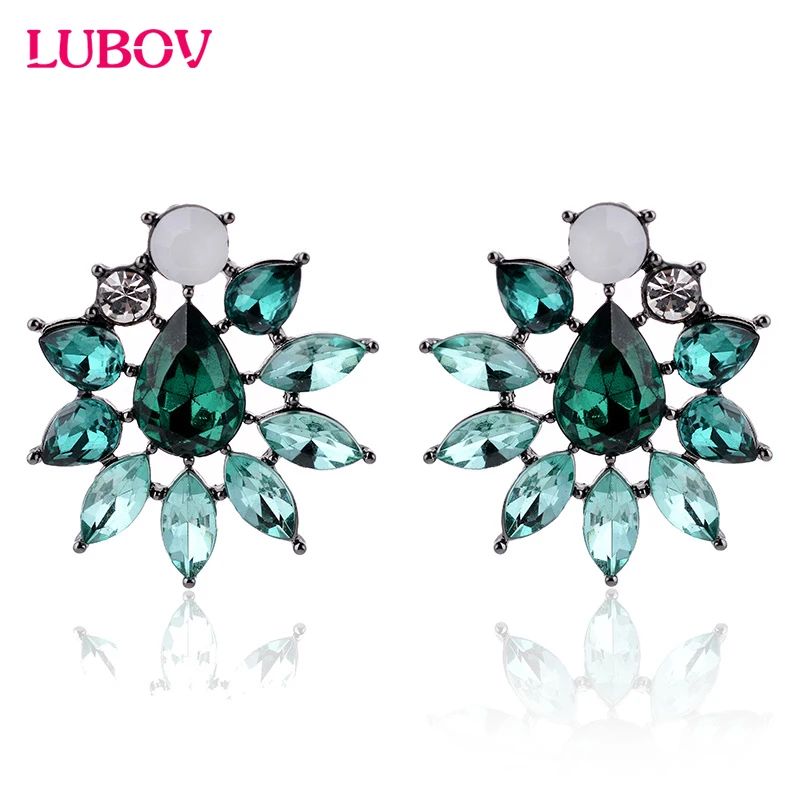Colorful Acrylic Stone Flower Stud Earrings Rhinestone Decoration font b Women b font Fashion Piercing Earrings