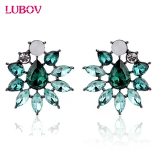 Colorful Acrylic Stone Flower Stud Earrings Rhinestone Decoration Women Fashion Piercing Earrings 2017 New Arrival Jewlery