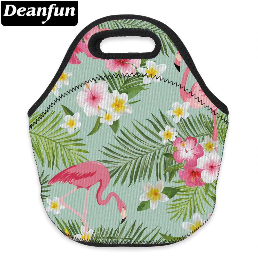 Deanfun 3D Печатный ланч мешок с фламинго и цветами переносной для детской школы Picnik