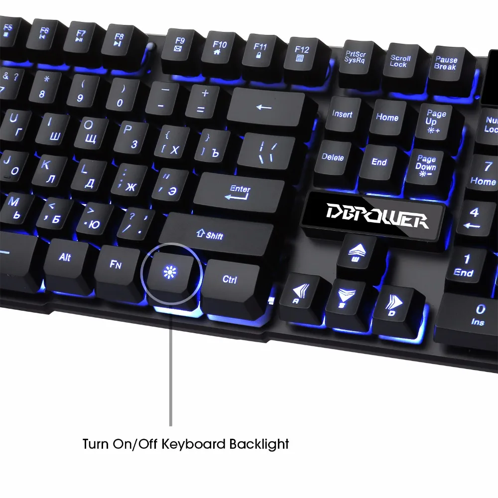 DBPOWER русских букв Игровая клавиатура с плавающими KeyCaps 3 Цвет подсветки Teclado Gamer