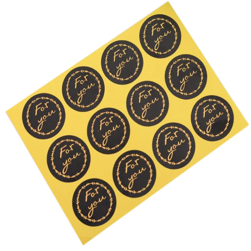 

120pcs/lot Black bottom Yellow words Circular FOR YOU Sealing Sticker Decorative Label For DIY Gift Cake Cookie Baking Package