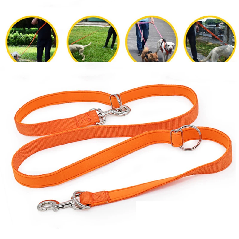 

Diving cloth Padded Dog Leash Double Head two dog Leashes P chain Collar Adjustable Long Short rope Dog running Training Leads