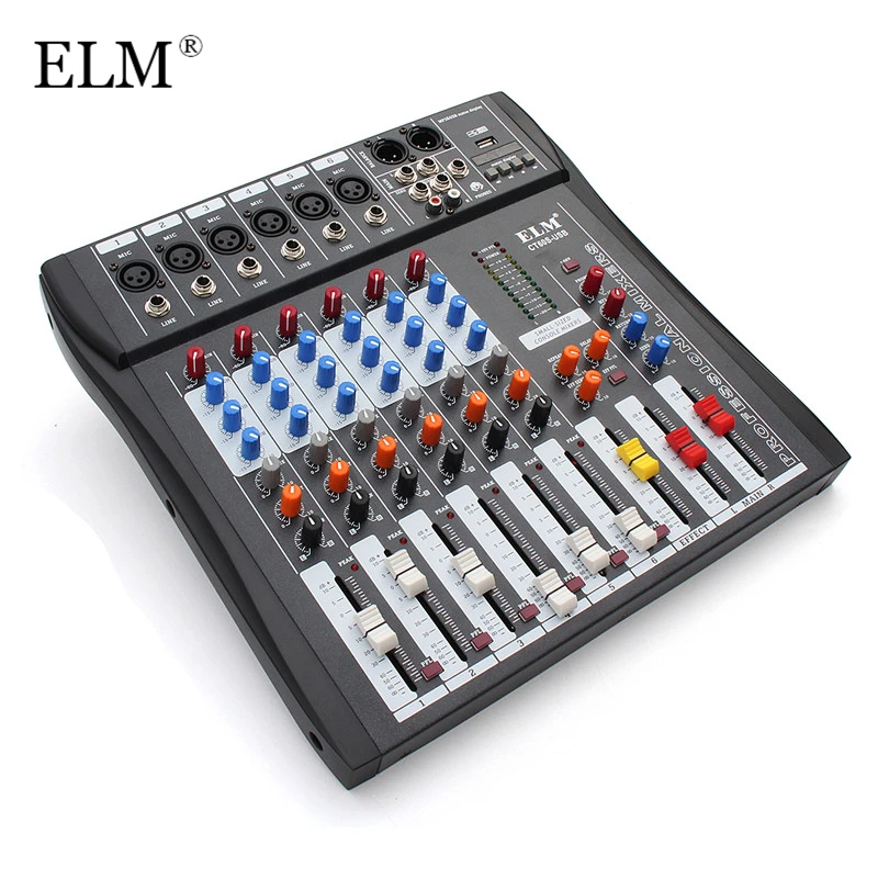 

ELM 6 Channel Karaoke Audio Sound Mixer Controller Professional Mixing Amplifier Console With USB 48V Microphone Phantom Power