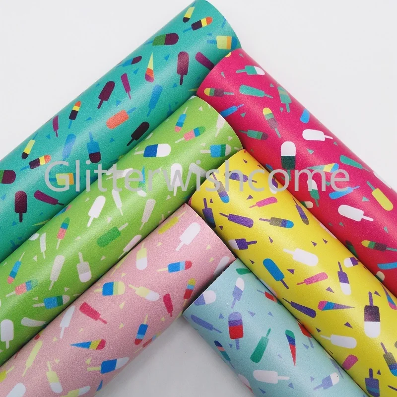 

Glitterwishcome 21X29CM A4 Size Vinyl For Bows Printed Popsicle Leather Fabirc Faux Leather Sheets for Bows, GM282A
