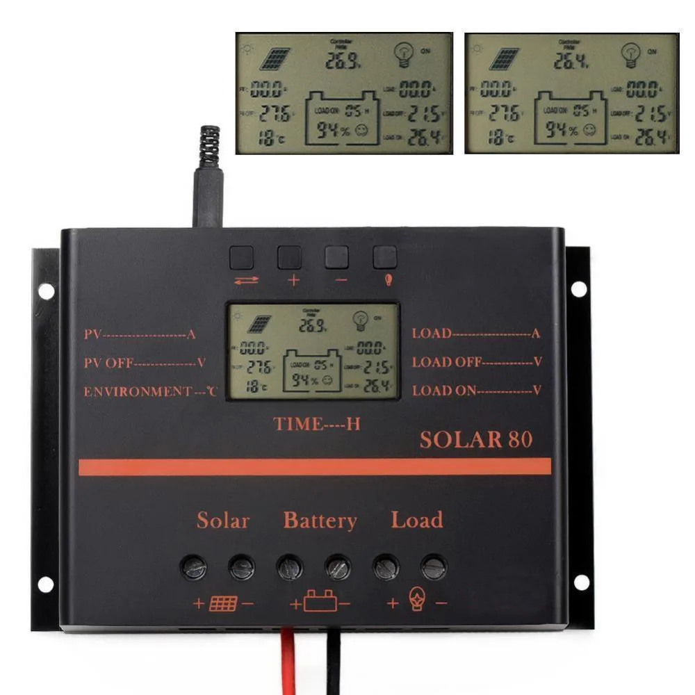 

OOYCYOO MPPT 80A Solar Controller LCD PV panel Battery Charge Controller 12V 24V Solar system Home indoor use 5V usb