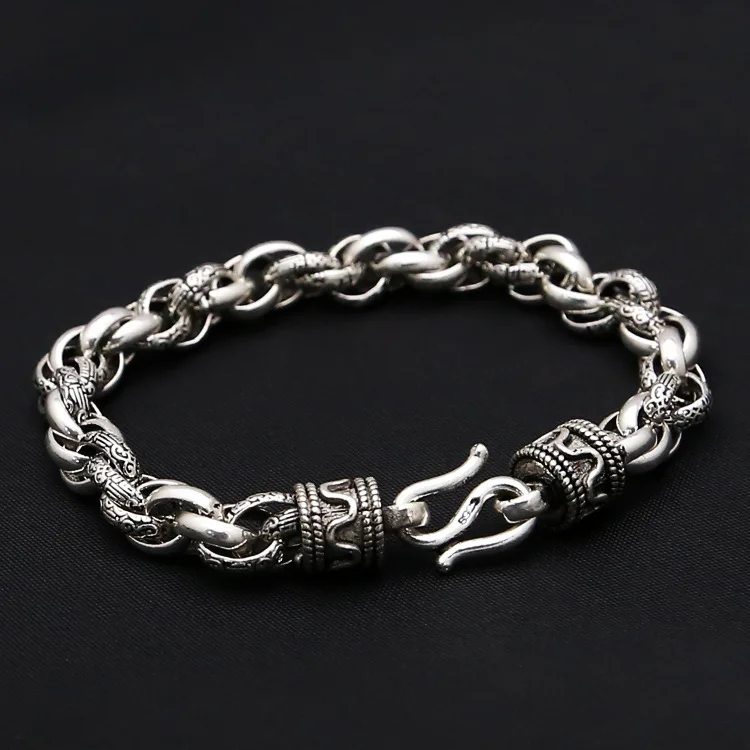 S925 Sterling Silver Bangle Men's Rough Bracelets Peaceful Pattern Retro Thai Silver Personality Bracelet Thick Chain 8mm S925 Sterling Silver Bangle Men's Rough Bracelets Peaceful Pattern Retro Thai Silver Personality Bracelet Thick Chain 8mm