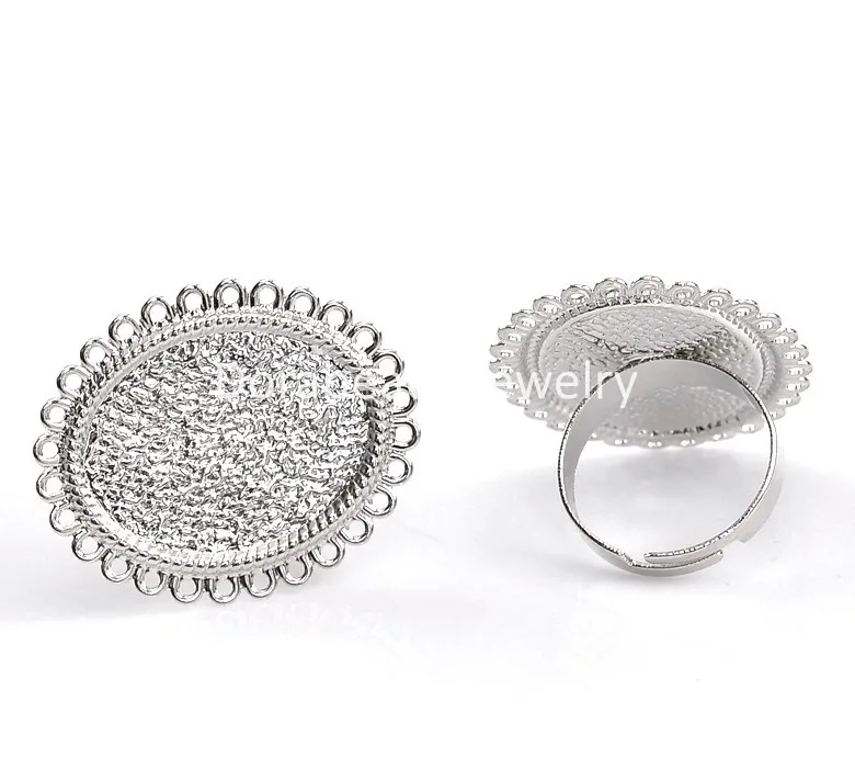 Free Shipping! Rings Silver Plated Adjustable Wired Oval Cabochon Setting(Fits 25x19mm) 17.5mm US 7 10PCs (B22362) | Украшения и
