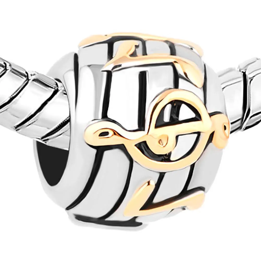 Silver Plated European Beads Charm Love Music Musical Note Beads With Crystal Fit Women Pandora Bracelet & Bangle Jewelry