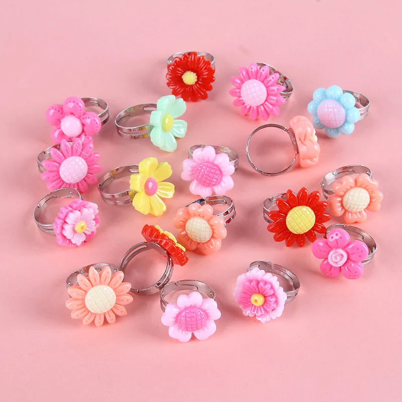 New Arrival Cute Resin Colorful Animal and Flower Kids Rings for Girls Children's Day Gift Finger Jewelry 100pcs