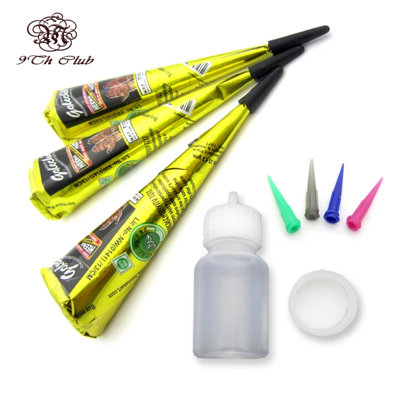 Buy 3pcs Black Henna Tattoo Paste Cones,Natural Brown