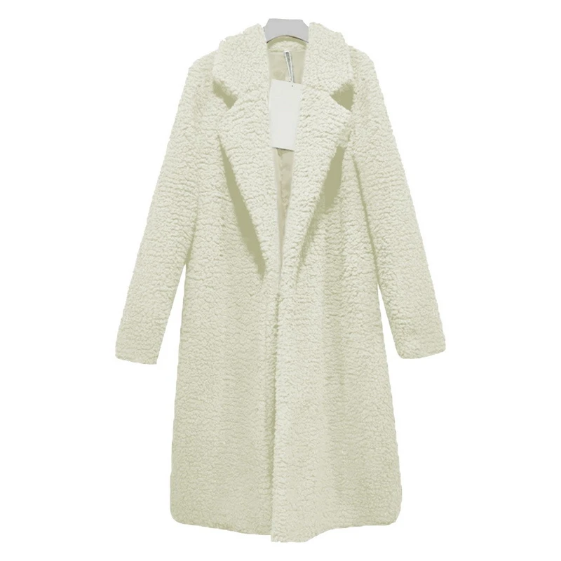 Puimentiua зимнее плотное женское длинное пальто куртки из искусственного меха кардиган с отворотом плюшевого мишки женская верхняя одежда из овечьей шерсти размера плюс - Цвет: White