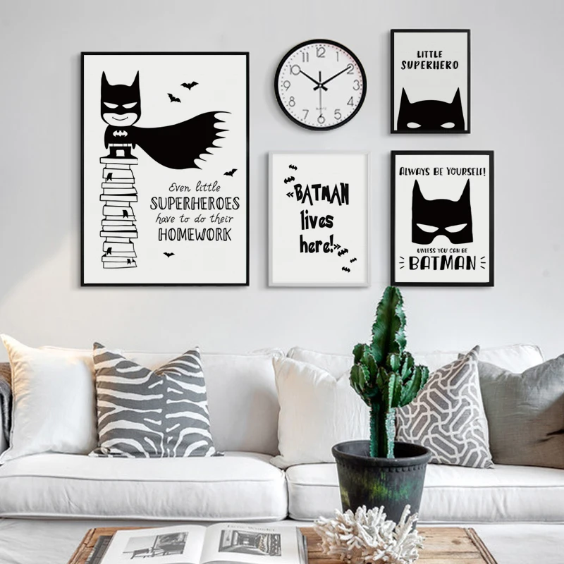 07g Black And White Simple Anime Hero Batman A4 A3 Canvas Art