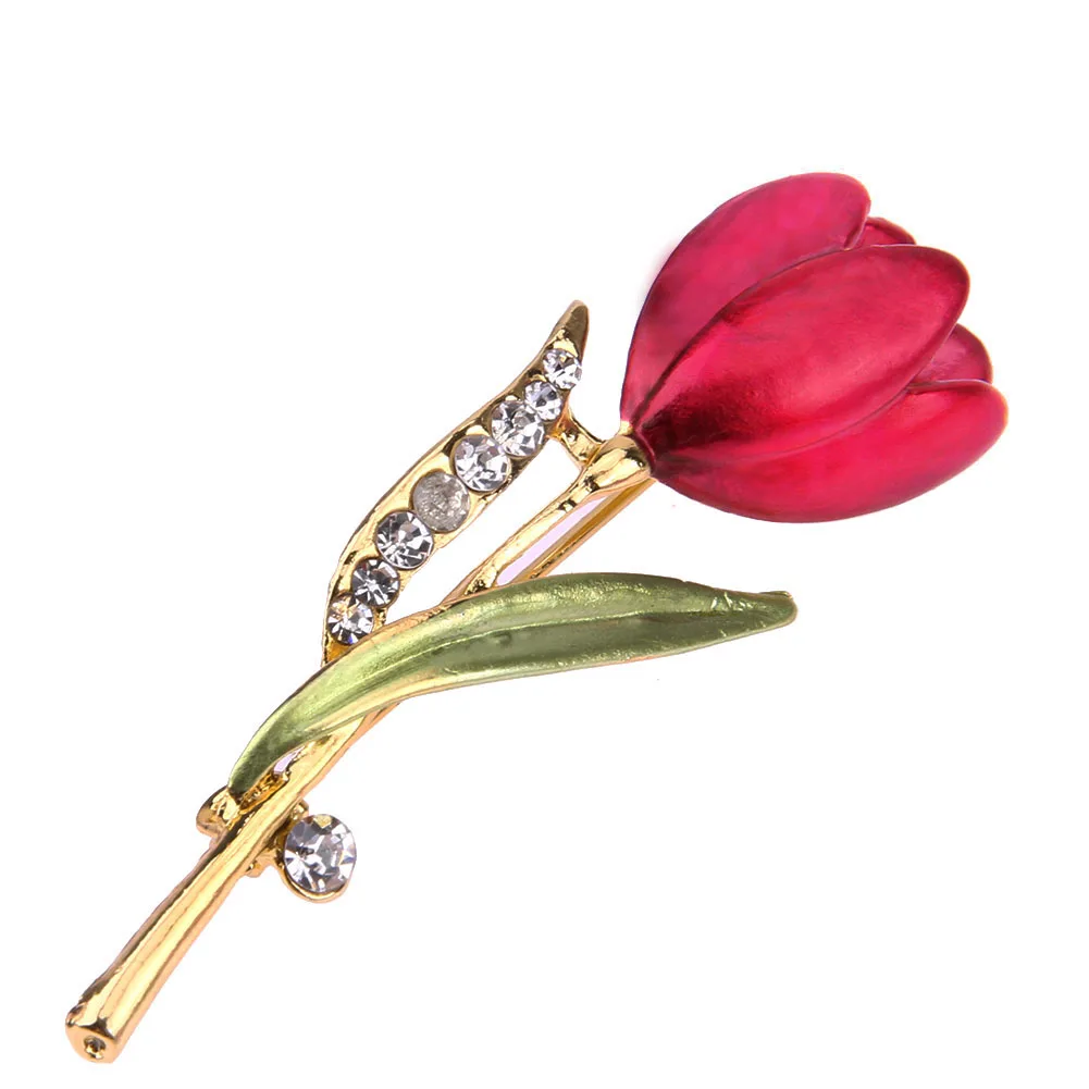 

Valentine's Day Gift Red Rose Collor Brooch Flower Brooch Pin Crystal Jewelry Clothes Accessories Jewelry Brooches for Women