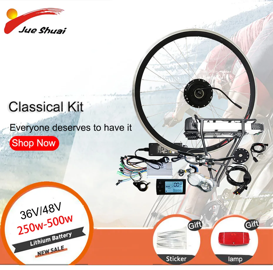 Top Electric Bike Kit 36V 250W-500W Motor Wheel With 36V12AH Rear Rack Battery for 26" 700C(28" ebike Electric Bike Conversion Kit 1