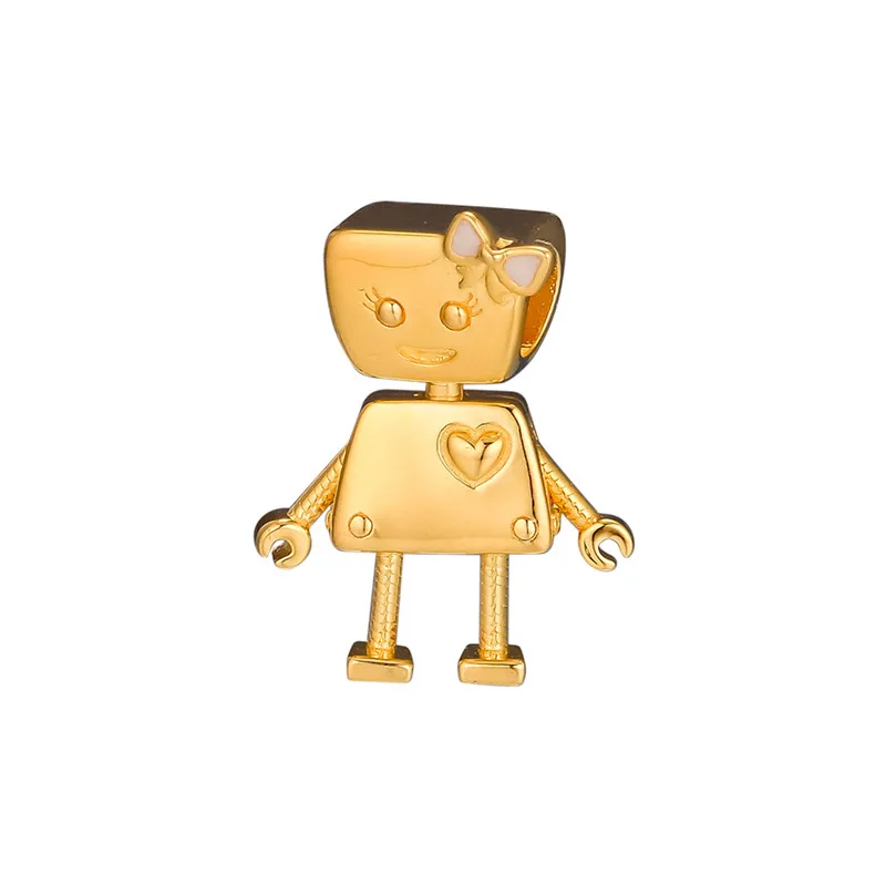 

Robot Girl Bella Bot Golden Color Charms for DIY Jewelry Making Women Fashion Silver 925 Jewelry Floating Charms for Bracelets