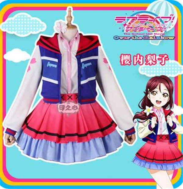 

LoveLive!Sunshine Next SPARKLING Over the Rainbow Anime Cosplay Costume Riko Sakurauchi Shirt+Skirt+Coat lovely full sets