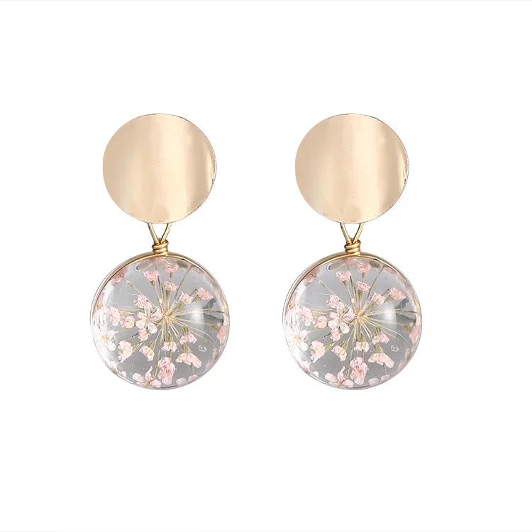 

Clear Transparent Ball Earrings Gold Color Sequin Dangle Hanging Earrings for Women Fashion Dried Flower Jewelry Wedding Earings