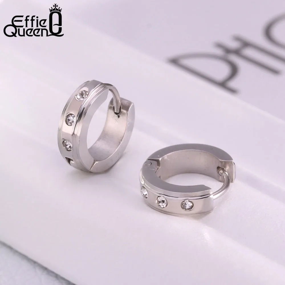 

Effie Queen Stainless Steel Earring Shiny High Polished Crystal Hoop Earrings for Women Ladies Fashion Jewelry 3 Colors IE85