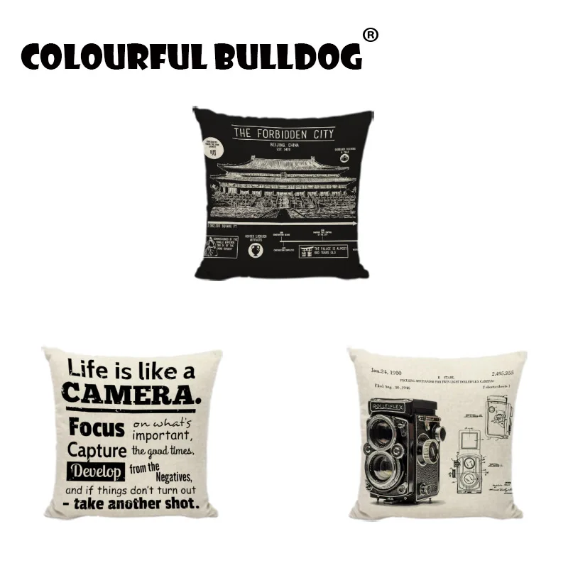 

Vintage Camera Cushion Covers Linen Cotton Retro Architecture Home Decor Office Living Room Garden Creative Throw Pillow Cases