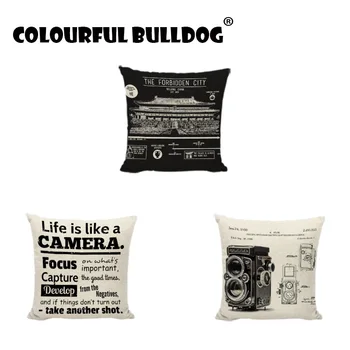 

Vintage Camera Cushion Covers Linen Cotton Retro Architecture Home Decor Office Living Room Garden Creative Throw Pillow Cases