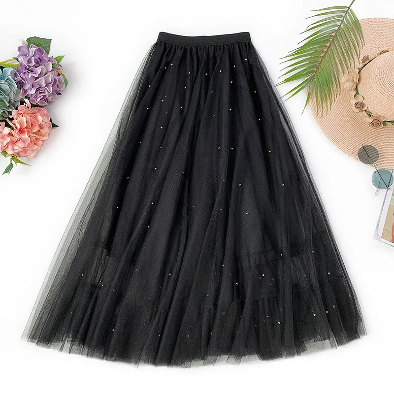 AcFirst Pink Spring Lace Women Skirt Casual Women High Waist Pleated Ankle Length Skirts Mesh Clothing All-match Ball Gown AcFirst Pink Spring Lace Women Skirt Casual Women High Waist Pleated Ankle Length Skirts Mesh Clothing All-match Ball Gown