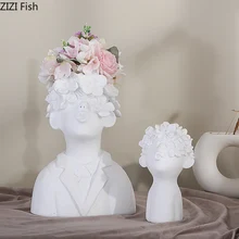 Resin Human Head Statue Accessories Flower Vase Countertop Vase Nordic Style Home Decoration Crafts
