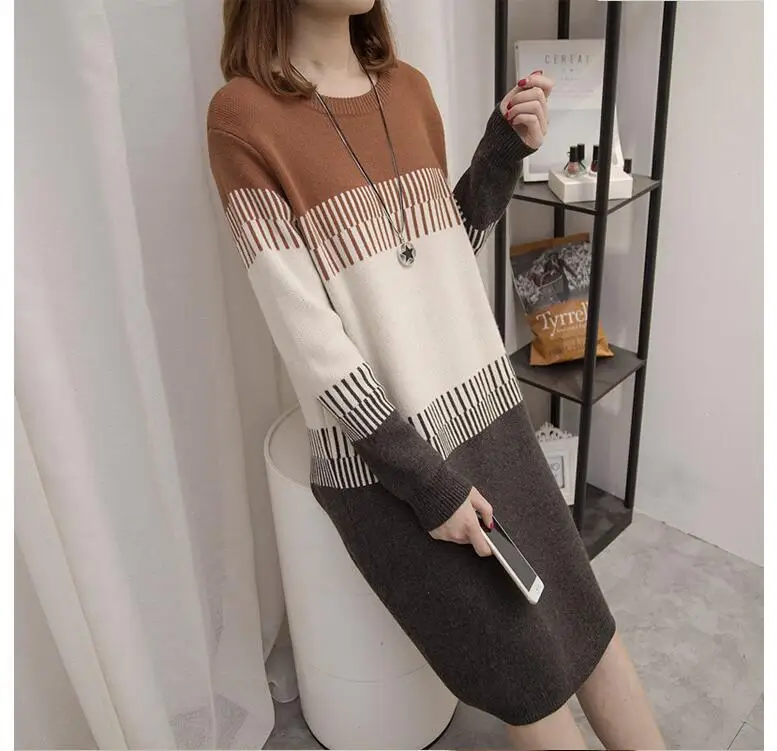 Толстые мм зима большой размер XL-4XL женская одежда новая корейская мода 200 фунты жира сестра свитер свободное платье