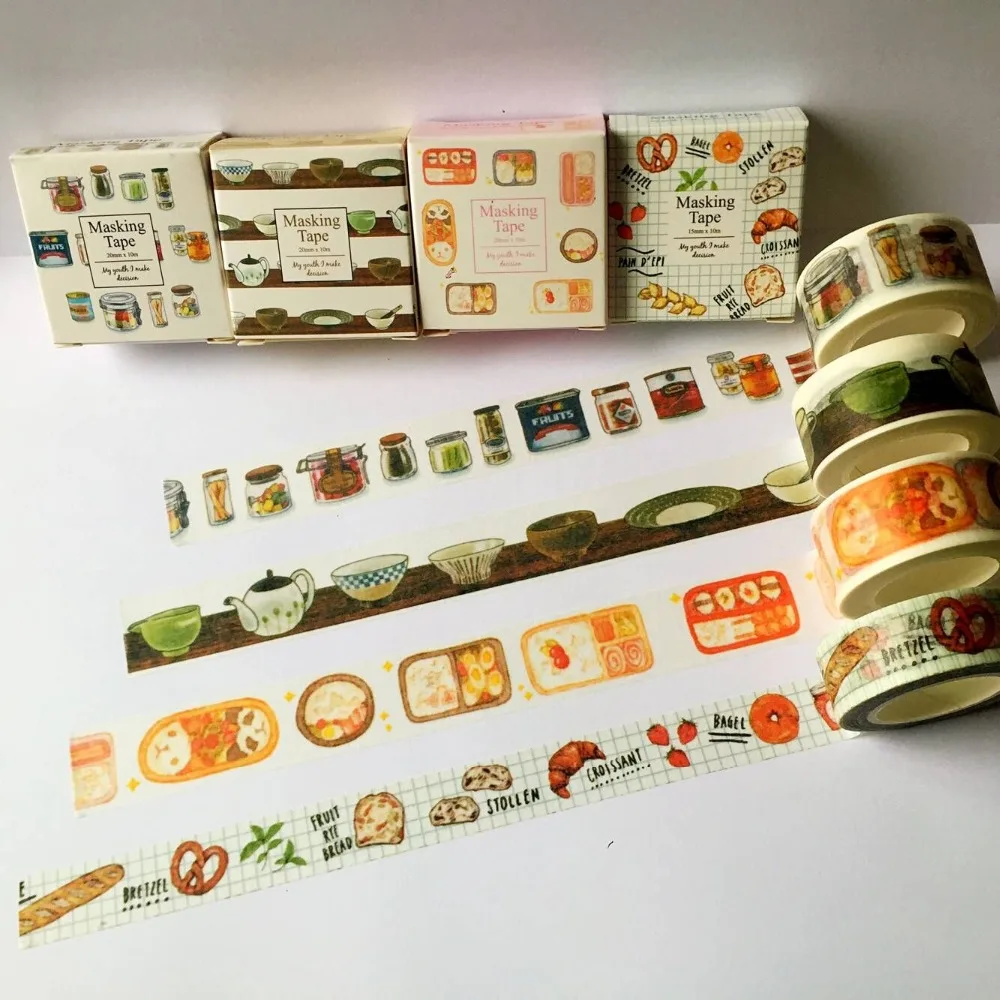 

Lovely washi paper tape with color box/15mm*10m and 20mm*10m Varied Food and Container masking japan washi tape