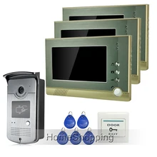 Envío Gratis Home Portero Automático de 7 “TFT de Video de La Puerta Sistema de Intercomunicación Teléfono + 1 Cámara de La Puerta de Acceso RFID + 3 Monitores En Inventario Al Por Mayor
