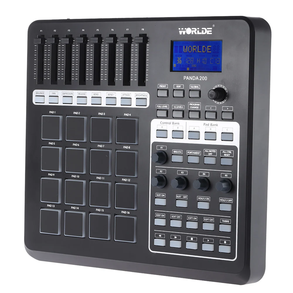 Портативный USB MIDI контроллер Worlde PANDA200 клавиатура мини 16 барабанных подкладок с