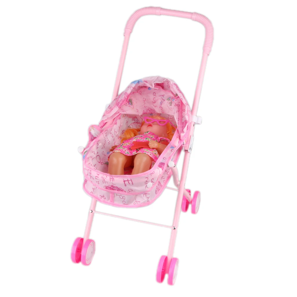 Baby Doll w/ Stroller Pram Buggy Girls Junior Toy Foldable Pushchair Kid Toy