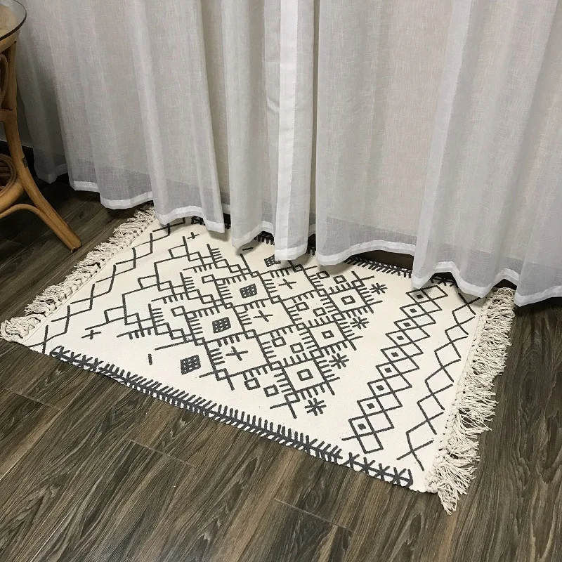 Хлопковый льняной прикроватный ковер геометрический тканый коврик для ванной комнаты, ковры для гостиной ручной работы, индийский коврик с богемным принтом