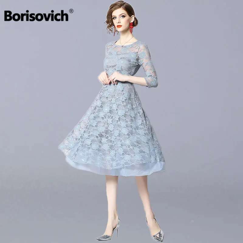 Женское кружевное платье Borisovich повседневное длинное трапециевидной формы весна