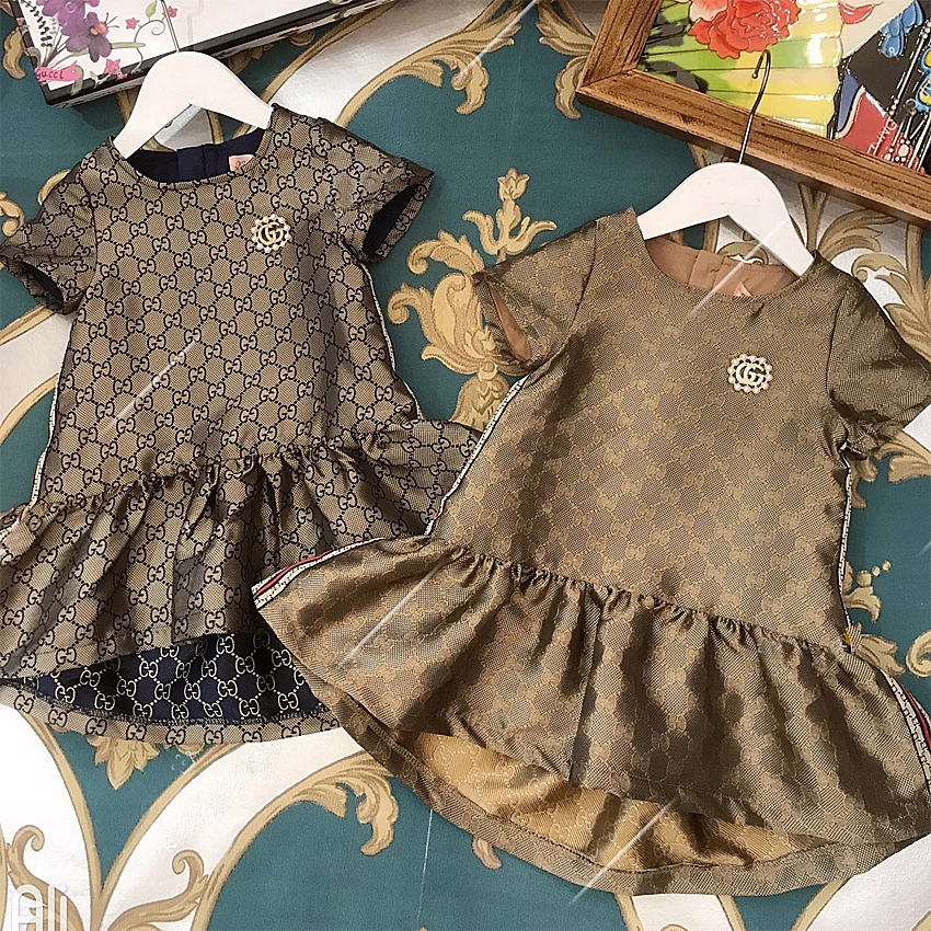 

6354 Golden Brooch Brand Princess Baby Girl Christmas Dress NewWinter Fall Autumn Kid Dress For Girl Wholesale Baby Girl Clothes