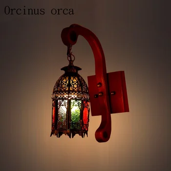 

Mediterranean retro Morocco solid wood wall lamp bar aisle balcony coffee antique wall lamp free shipping