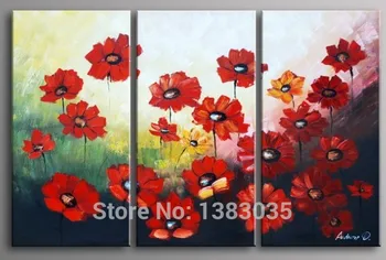 

Hand Painted Abstract Red Poppy Flowers Canvas Painting 3pc Oil Art Modern Wall Pictures Set Decoration For Home