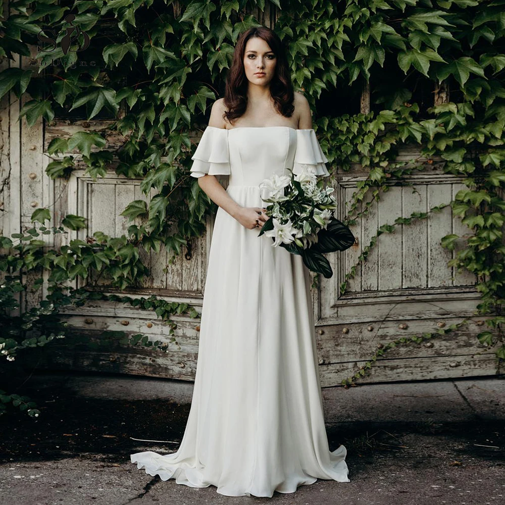 

Boho Off the Shoulder Wedding Dresses Chiffon Sleeveless A-Line Wedding Gowns vestidos de novia Custom Made 2019