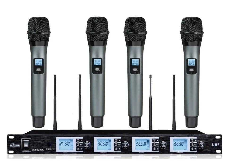 

Bolymic Microfono profesional 4x100 Channel Wireless Vocal Radio Microphone Mic System