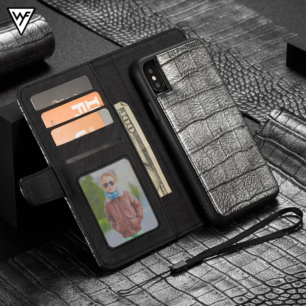 WHATIF Luxury Crocodile Leather Wallet Flip Case for Apple Iphone X XS